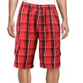 thumbnail image 1 of Men's Plaid Checkered Multi Pocket Elastic Waist Lightweight Casual Cargo Shorts (1 Red/Black, L), 1 of 3