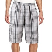 Mens Plaid Checkered Multi Pocket Elastic Waist Lightweight Casual Cargo Shorts 13 White/Black, 2XL