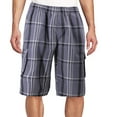 thumbnail image 1 of Men's Plaid Checkered Multi Pocket Elastic Waist Lightweight Casual Cargo Shorts (14 Grey/White/Black, XL), 1 of 3