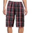 thumbnail image 1 of Men's Plaid Checkered Multi Pocket Elastic Waist Lightweight Casual Cargo Shorts (17 Black/Red, M), 1 of 3