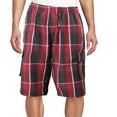 thumbnail image 1 of Men's Plaid Checkered Multi Pocket Elastic Waist Lightweight Casual Cargo Shorts (2 Burgundy/Black, L), 1 of 3