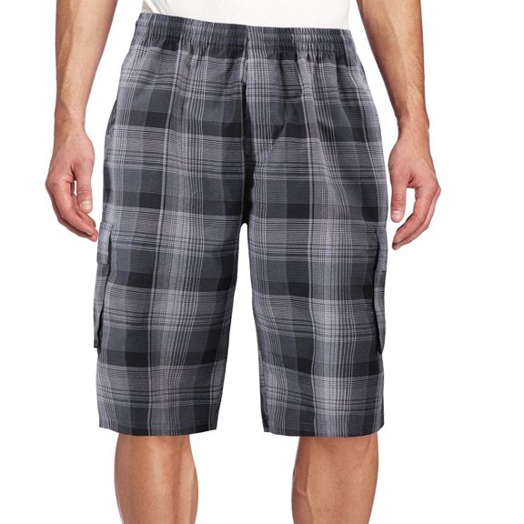 Men's Plaid Checkered Multi Pocket Elastic Waist Lightweight Casual Cargo Shorts (20 Black/White/Stripes, XL)