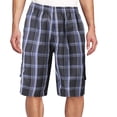 thumbnail image 1 of Men's Plaid Checkered Multi Pocket Elastic Waist Lightweight Casual Cargo Shorts (7 Black/Royal/White, 2XL), 1 of 3