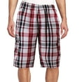 thumbnail image 1 of Men's Plaid Checkered Multi Pocket Elastic Waist Lightweight Casual Cargo Shorts (8 Black/Burgundy/White, M), 1 of 3