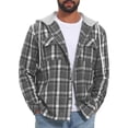 thumbnail image 1 of Men's Plaid Drawstring Hooded Chest Pocket Long Sleeve Shirt Jacket M Gray, 1 of 6
