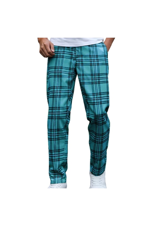 Men's Plaid Dress Pants Loose Fit Formal Pants Casual Business Checked Trousers Color Block Lounge Pant with Pockets