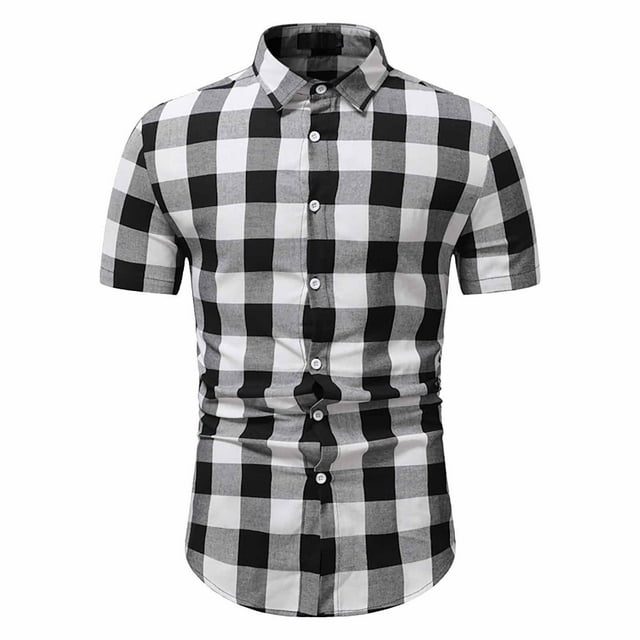 Men's Plaid Dress Shirt Short Sleeve Slim Fit Casual Plaid Button Down ...