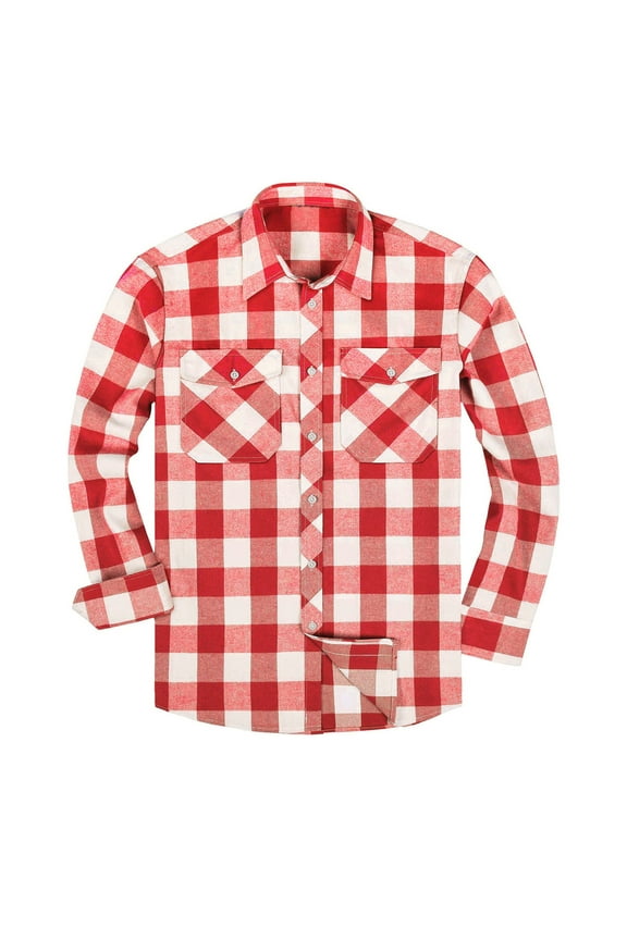 Men's Plaid Flannel Button Up Shirts Long Sleeve Lapel Collared Blouses Classic Fashion Casual Fall Tops (3XL, Red)