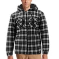 thumbnail image 1 of Men's Plaid Flannel Casual Warm Fleece Sherpa Lined Plaid Zip Up Hoodie Jacket (Black/White, L), 1 of 3