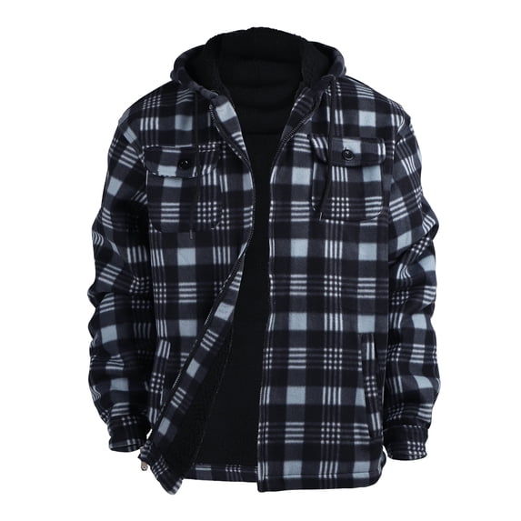 Men’s Plaid Flannel Hoodie Jacket, Sherpa Lined Full Zip Winter Flannel Jacket for Men