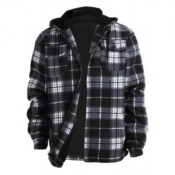 Outwear Plaid Flannel Sherpa Lined Full Zip Hoodie Jacket Men's