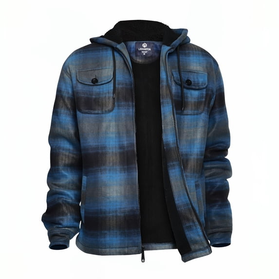 Men’s Plaid Flannel Hoodie Jacket, Sherpa Lined Full Zip Winter Flannel Jacket for Men