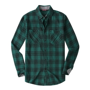 Men's Plaid Flannel Shirts Regular Fit Long Sleeve Tops 2 Front Pockets Long Sleeve Button Up Shackets Blouses (S, Green)
