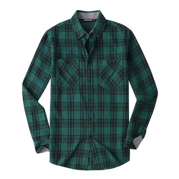Men's Plaid Flannel Shirts Regular Fit Long Sleeve Tops 2 Front Pockets Long Sleeve Button Up Shackets Blouses (XL, Green)