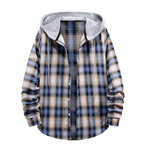 Men's Plaid Hoodie Flannel Shirt Jacket Long Sleeve Casual Fashion Button Down Shirts Fall Winter Loose Fit Cardigan
