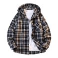 thumbnail image 1 of Men's Plaid Hoodie Jackets Button Down Long Sleeve Flannel Shirt Shackets Casual Loose Fall Spring Outerwear (3XL, Black), 1 of 4