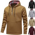 thumbnail image 1 of Men's Plaid Lined Hoodie 1/4 Zip Casual Streetwear Pullover Hooded Shirts Midweight Sweatshirt with Drawstring Ribbed Cuffs for Fall Winter Daily Wear, Brown, L, 1 of 10
