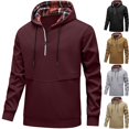 thumbnail image 1 of Men's Plaid Lined Hoodie 1/4 Zip Casual Streetwear Pullover Hooded Shirts Midweight Sweatshirt with Drawstring Ribbed Cuffs for Fall Winter Daily Wear, Wine, XL, 1 of 10
