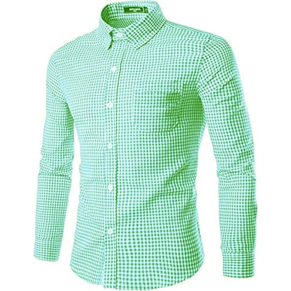 Men's Plaid Long Sleeve Casual Button Down Slim Fit Dress Shirts Green L