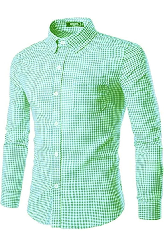 Men's Plaid Long Sleeve Casual Button Down Slim Fit Dress Shirts Green S