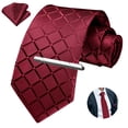 thumbnail image 1 of Tie Sets for Men Plaid Necktie Woven Checkered Handkerchief Clip Formal Business Red Wedding, 1 of 6