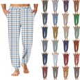 thumbnail image 1 of Men's Plaid Pajama Joggers Elastic Drawstring Waist Sleep Pants Casual Loungewear Bottoms with Side Pockets, 1 of 7