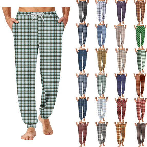 Men's Plaid Pajama Joggers Elastic Drawstring Waist Sleep Pants Casual Loungewear Bottoms with Side Pockets