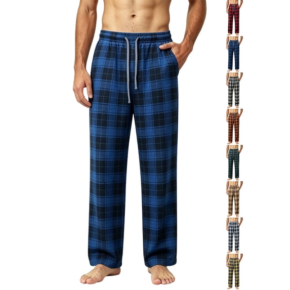 Men's Plaid Pajama Pants Fleece Sleep Pants with Elastic Waist & Drawstring Soft Warm Lounge Pants for Casual & Home Wear
