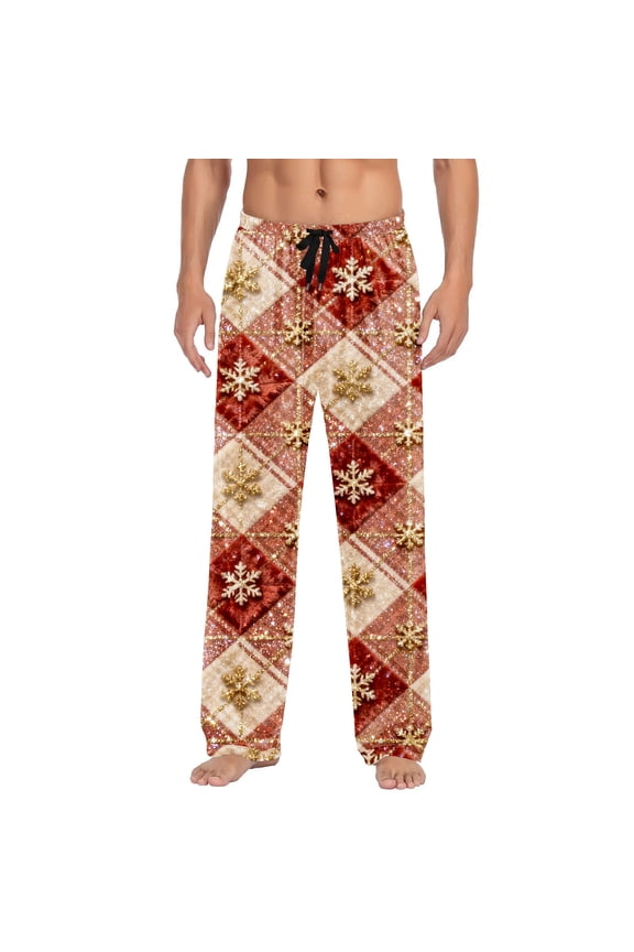 Men's Plaid Pajama Pants with Pockets & Drawstring Waist Straight Leg Lounge Bottoms Soft Sleepwear Funny Xmas Print Amusing Christmas Loungewear Casual Pajamas Novelty Sleepwear