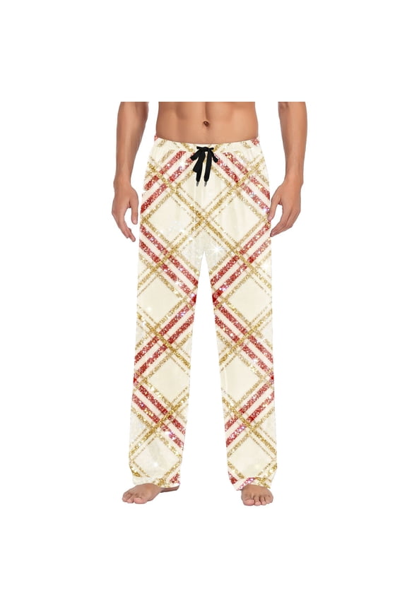 Men's Plaid Pajama Pants with Pockets & Drawstring Waist Straight Leg Lounge Bottoms Soft Sleepwear Funny Xmas Print Amusing Christmas Loungewear Casual Pajamas Novelty Sleepwear