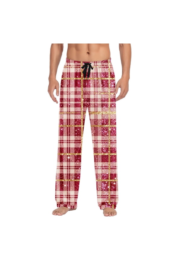 Men's Plaid Pajama Pants with Pockets & Drawstring Waist Straight Leg Lounge Bottoms Soft Sleepwear Funny Xmas Print Amusing Christmas Loungewear Casual Pajamas Novelty Sleepwear
