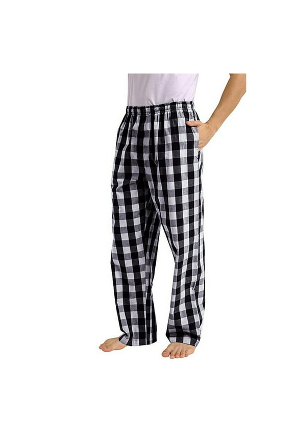 Men's Plaid Pajama Pants Trousers Straight Elastic Waist Casual Loose Sleeping Trousers Men Home Wear Long Pants