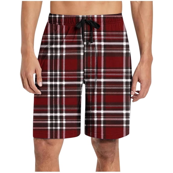 Men's Plaid Pajama Shorts Woven Cotton Sleep & Lounge Shorts, Lightweight Elastic Waist PJ Bottoms with Pockets & Button Fly Size 3XL Red