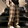 thumbnail image 1 of Men's Plaid Pants Baggy Drawstring High Waisted Vintage Lounge Pants Casual Loose Fit Wide Leg Pant with Pockets, 1 of 4