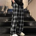 thumbnail image 1 of Men's Plaid Pants Baggy Drawstring High Waisted Vintage Lounge Pants Casual Loose Fit Wide Leg Pant with Pockets, 1 of 4