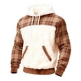 thumbnail image 1 of Men's Plaid Pattern Long Sleeve Pullover Hoodie with Adjustable Drawstring | Unisex Casual Wear for Sports Tracksuits, Running Outfits and Jogging,Light Brown,M, 1 of 4