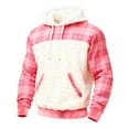 thumbnail image 1 of Men's Plaid Pattern Long Sleeve Pullover Hoodie with Adjustable Drawstring | Unisex Casual Wear for Sports Tracksuits, Running Outfits and Jogging,Pink,S, 1 of 3