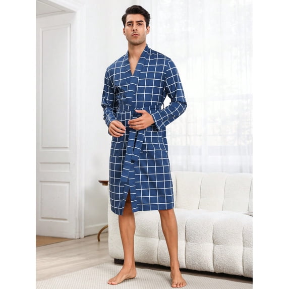 Men's Plaid Print Home Clothes Bathrobe