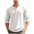 thumbnail image 1 of Men's Plaid Ribbed Henley T Shirts Long Sleeve Crewneck Shirt Slim Fit Soft Button Down Pullover Tee Tops, 1 of 8