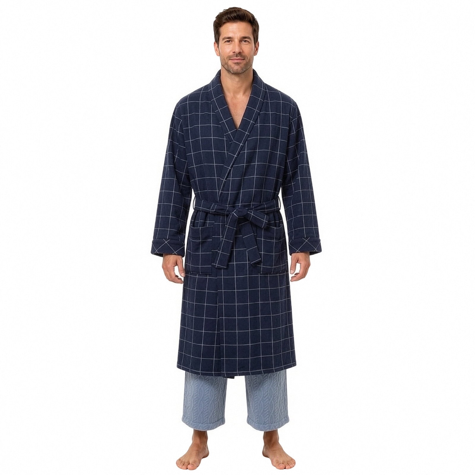 Men's Plaid Robe, Fall Winter Warm Long Bathrobe for Men Travel Casual ...