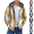 thumbnail image 1 of Men's Plaid Shirt Dqueduo Men's Flannel Plaid Hooded Long Sleeve Button Front Casual Shirt Jacket, Multiple Styles Yellow M, 1 of 6