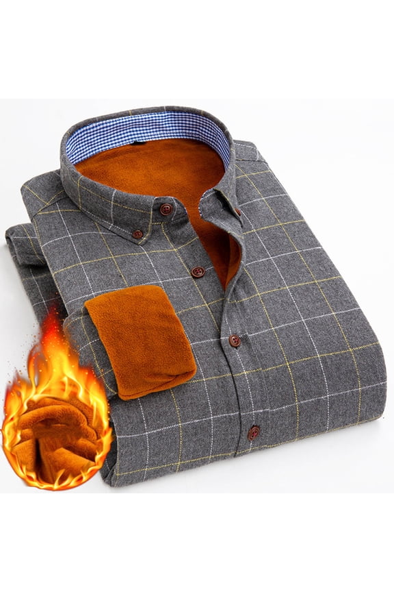 Men's Plaid Shirt Jacket Patchwork Flip Collar Button Front Long Sleeve Fleece Lined Casual Blouse