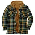 thumbnail image 1 of Men's Plaid Shirt Jacket Quilted Lined Long Sleeve Button Dwon Winter Warm Coat Fashion Casual Loose Hooded Jacket with Pockets, 1 of 3