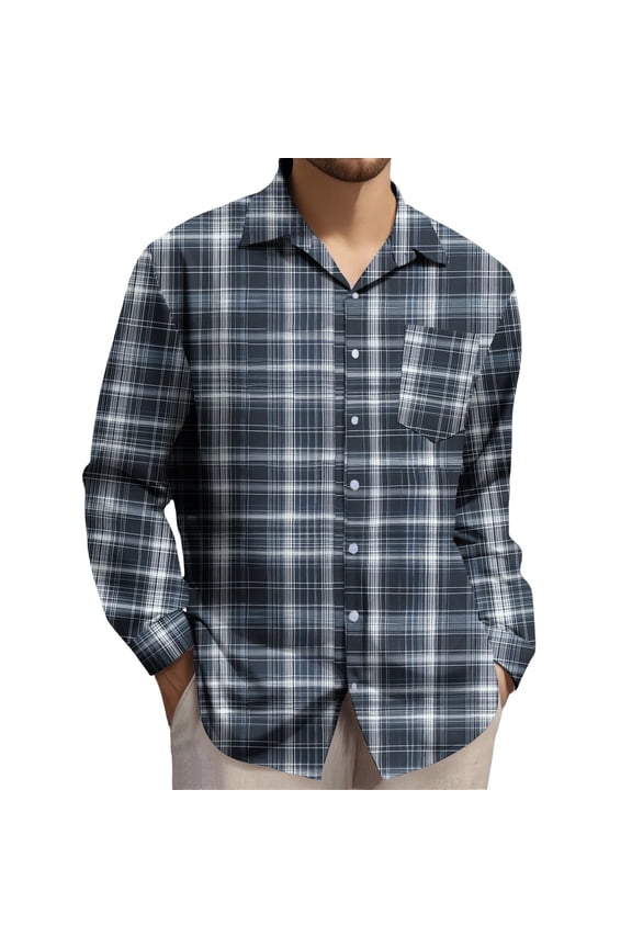 Plaid Shirts for Men Plaid Shacket Long Sleeve Casual Top Button-Up Stylish Printed Design Comfortable Versatile Wear for Work or Relaxation
