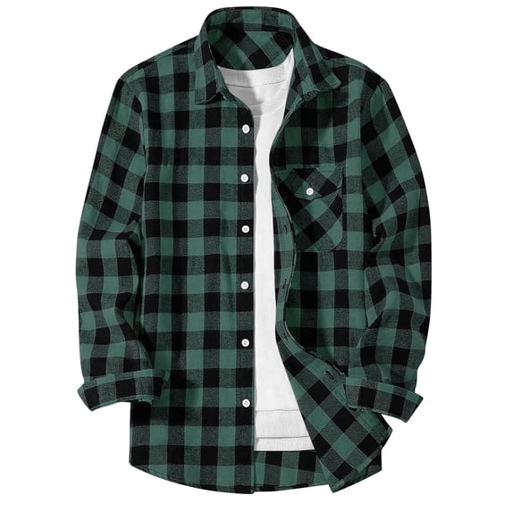 Men's Plaid Shirts Long Sleeve Button Down Blouses Casual Loose Fit Spring 2026 Checkered Shirt Jackets with Pocket
