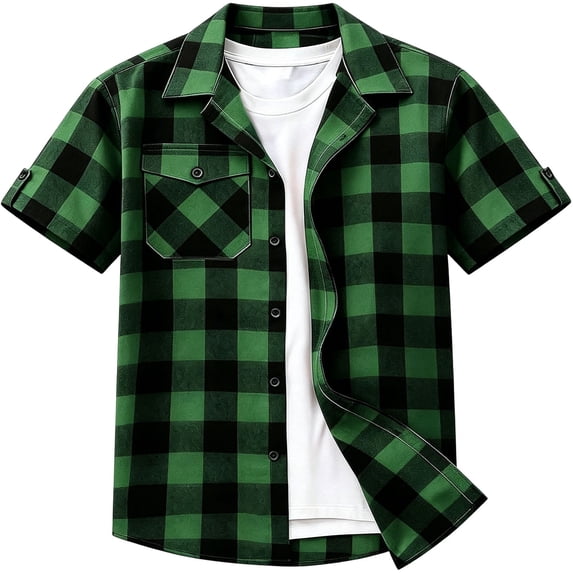 Men's Plaid Shirts Long Sleeve Button Down Shirt Jacket Summer Bussiness Casual Blouse Tops with Pocket Dark Green XXL