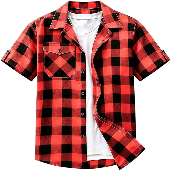 Men's Plaid Shirts Long Sleeve Button Down Shirt Jacket Summer Bussiness Casual Blouse Tops with Pocket Orange L