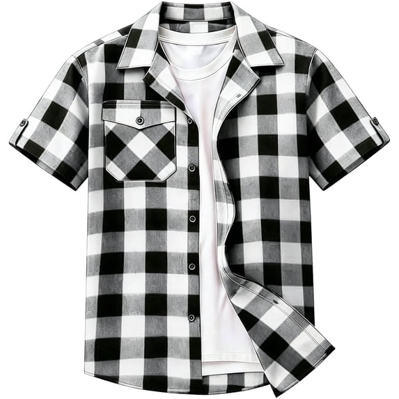 Men's Plaid Shirts Long Sleeve Button Down Shirt Jacket Summer Bussiness Casual Blouse Tops with Pocket White XXL