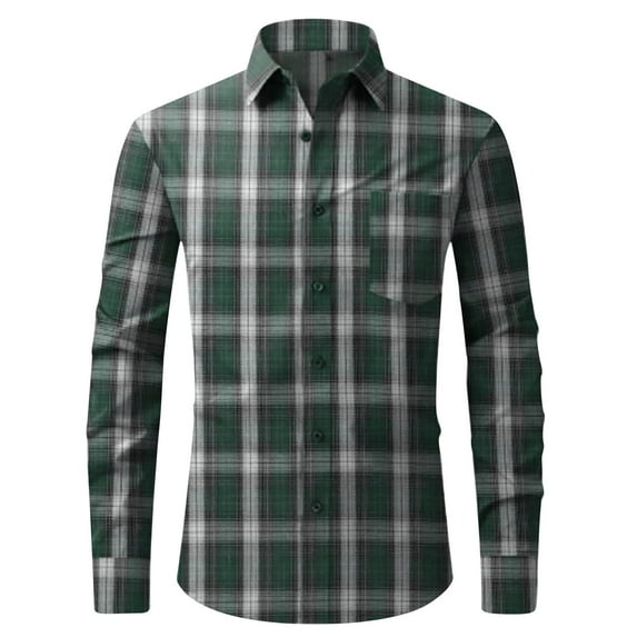 Men's Plaid Shirts Long Sleeve Button-up Pockets Cotton Work Shirt Daily Casual/Formal Lapel Western Dress Shirts Regular Fit Fall Clothing Lightweight, Green (Medium)