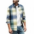 thumbnail image 1 of Men's Plaid Shirts Long Sleeve Lapel Button down Tops Casual Loose Lightweight Shirts Jackets with Flat Pocket (S, Navy), 1 of 4